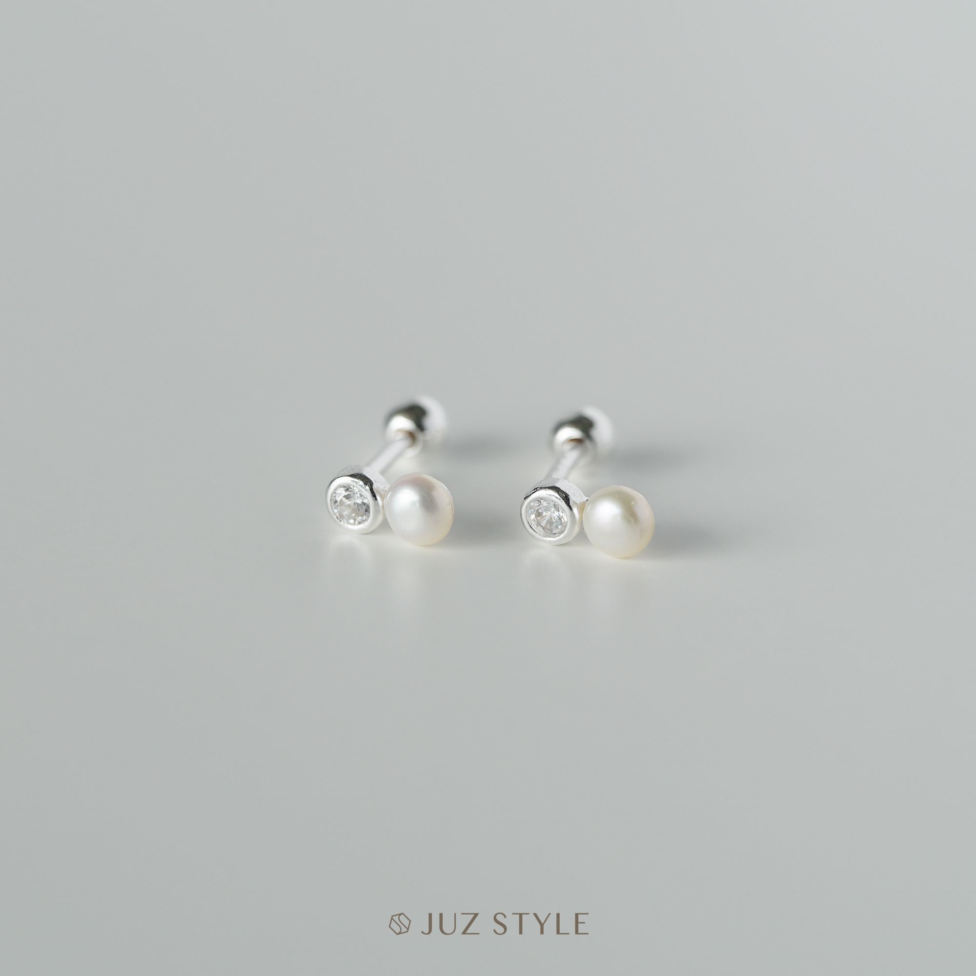  Bông tai bạc pearl ballstuds 