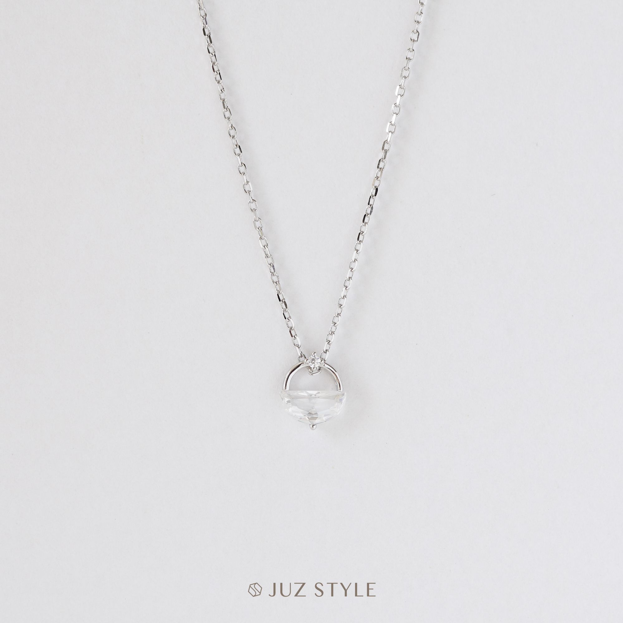  Dây chuyền bạc Half-moon CZ 