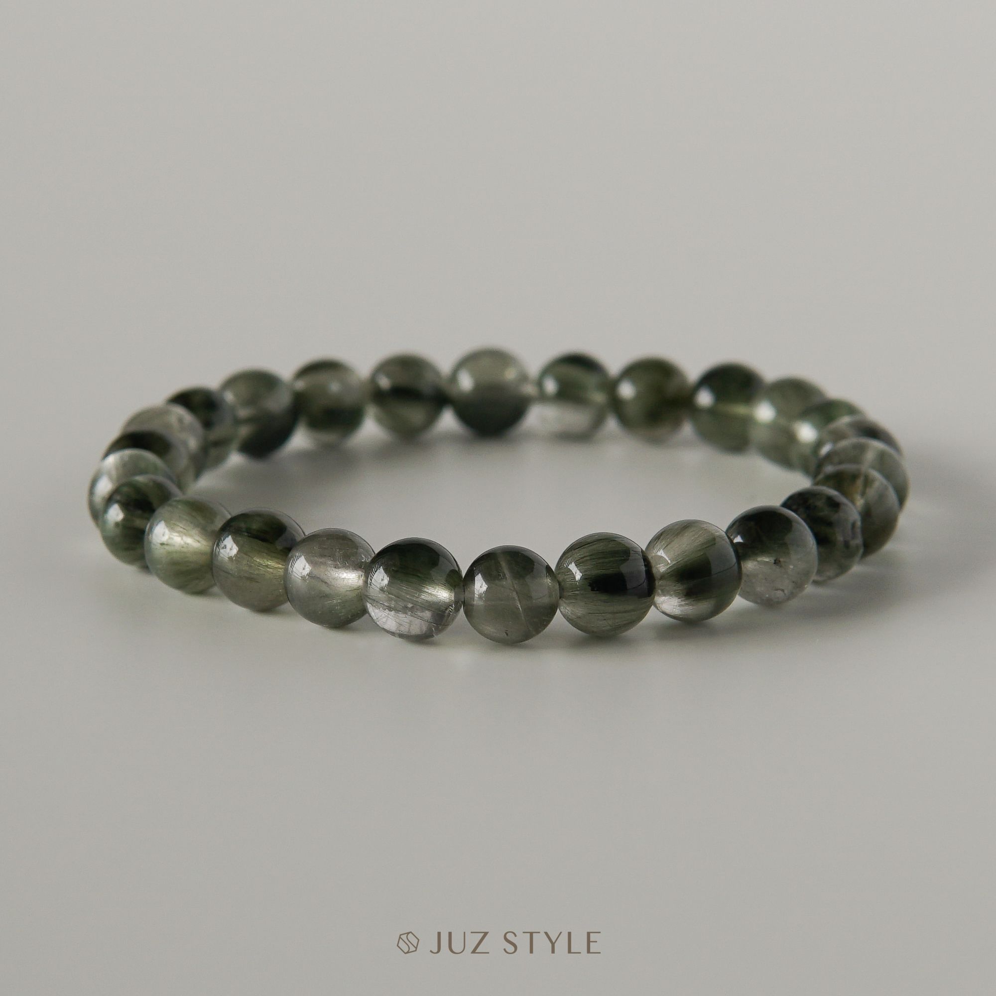  Vòng tay đá thạch anh tóc xanh (Premium Green rutilated quartz) 6.7mm 