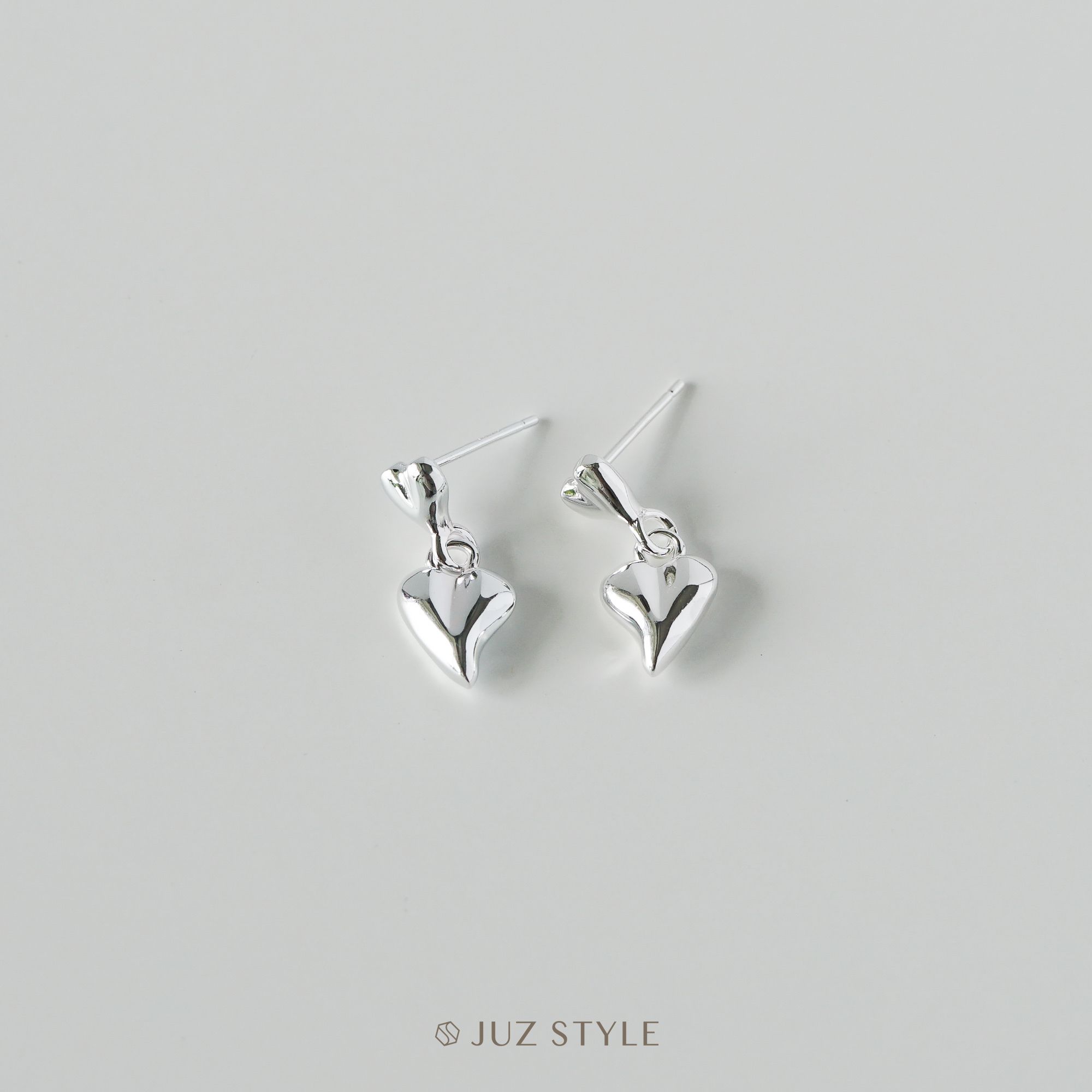  Bông tai bạc Double hearts 