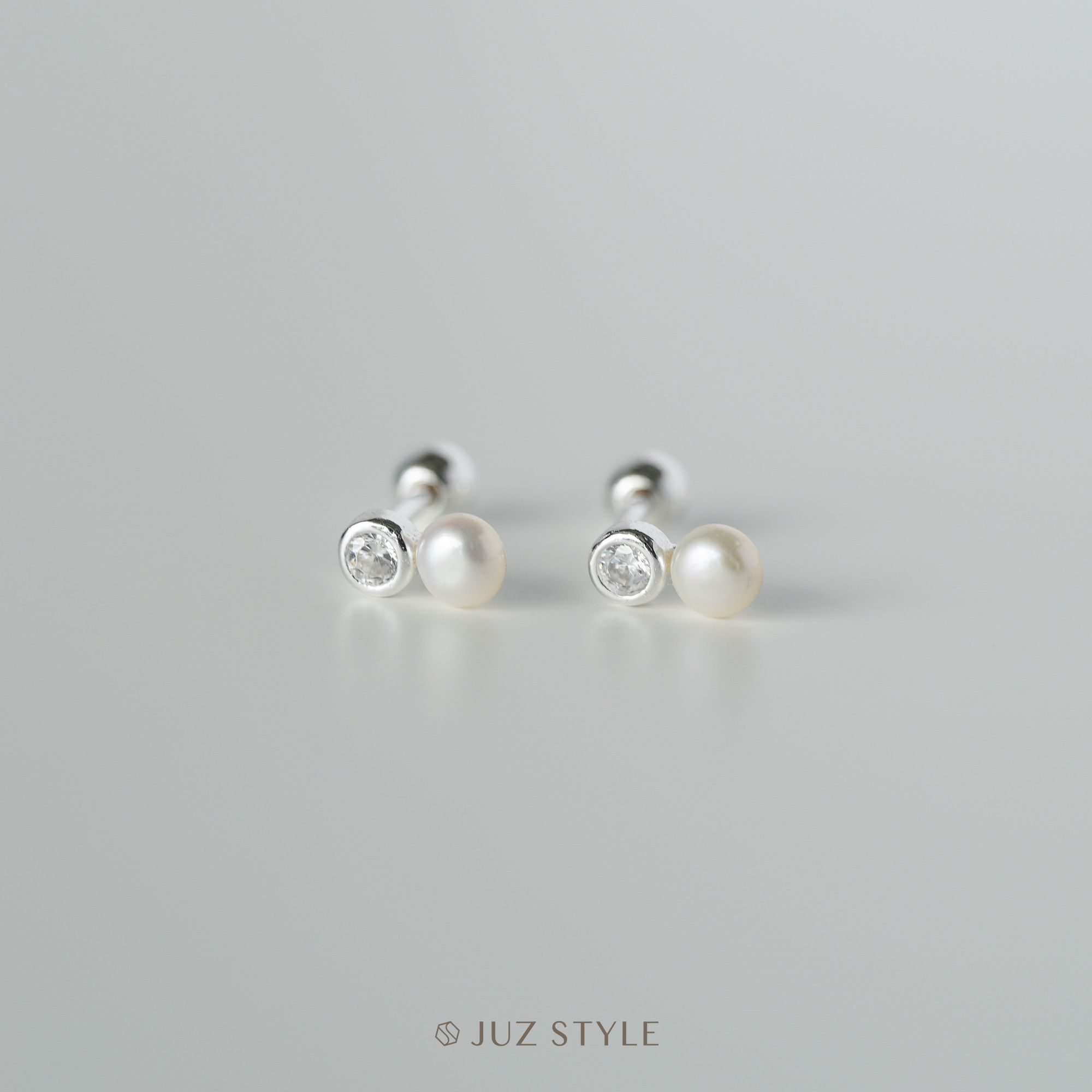  Bông tai bạc pearl ballstuds 