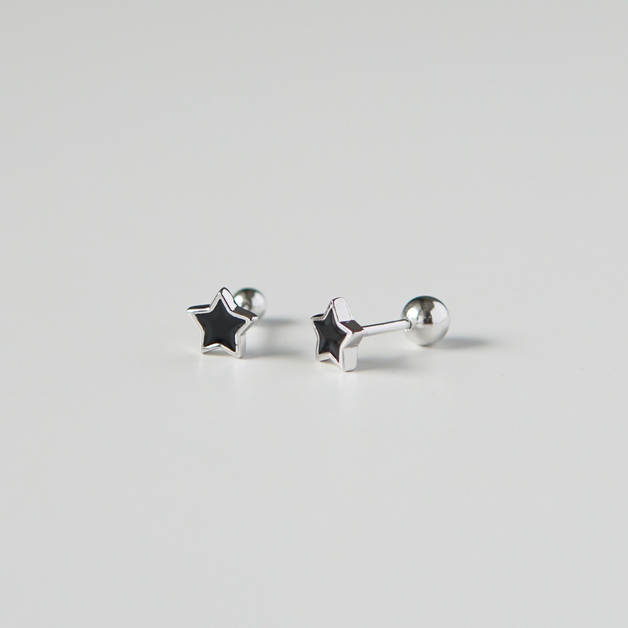  Bông tai bạc Black star ballstuds 