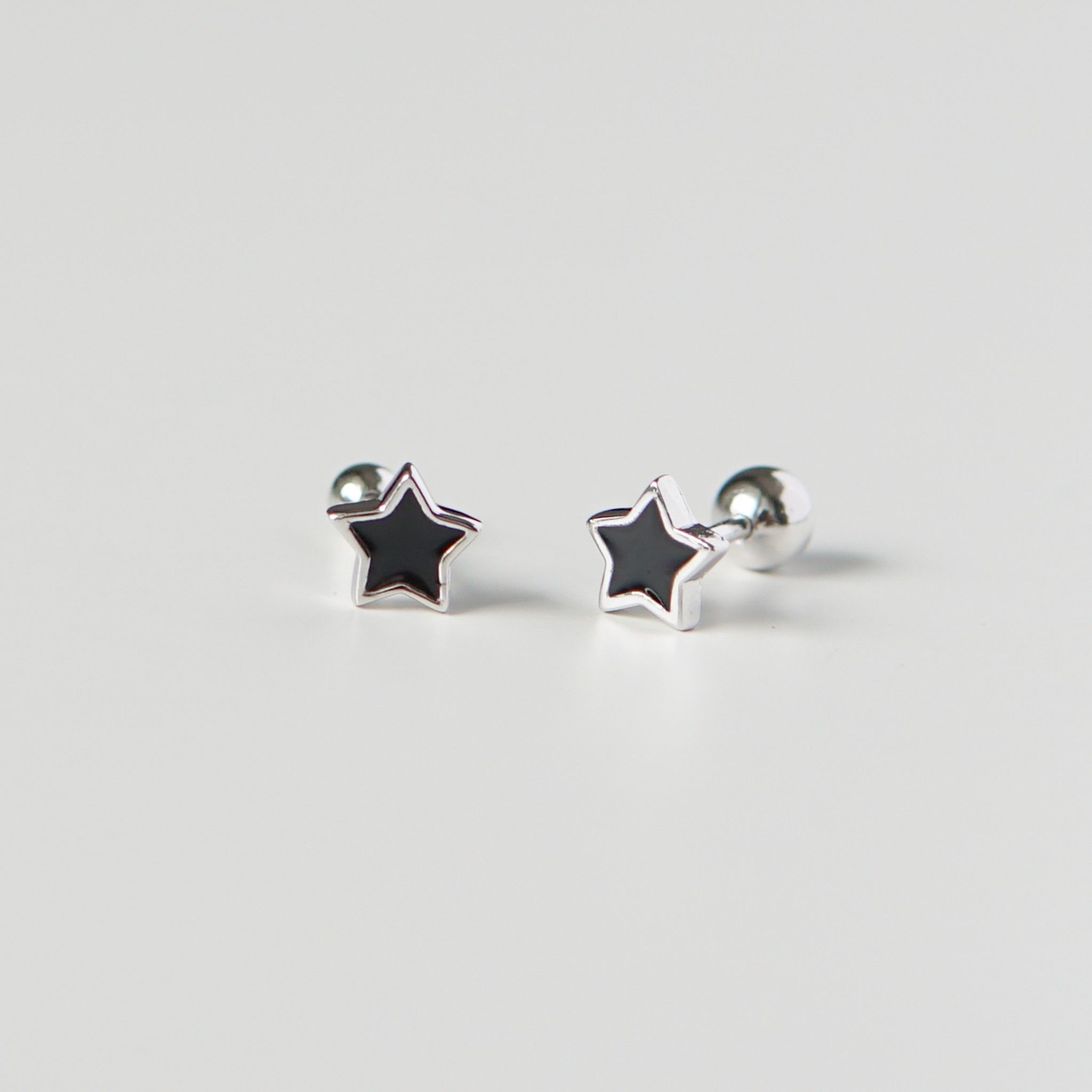  Bông tai bạc Black star ballstuds 