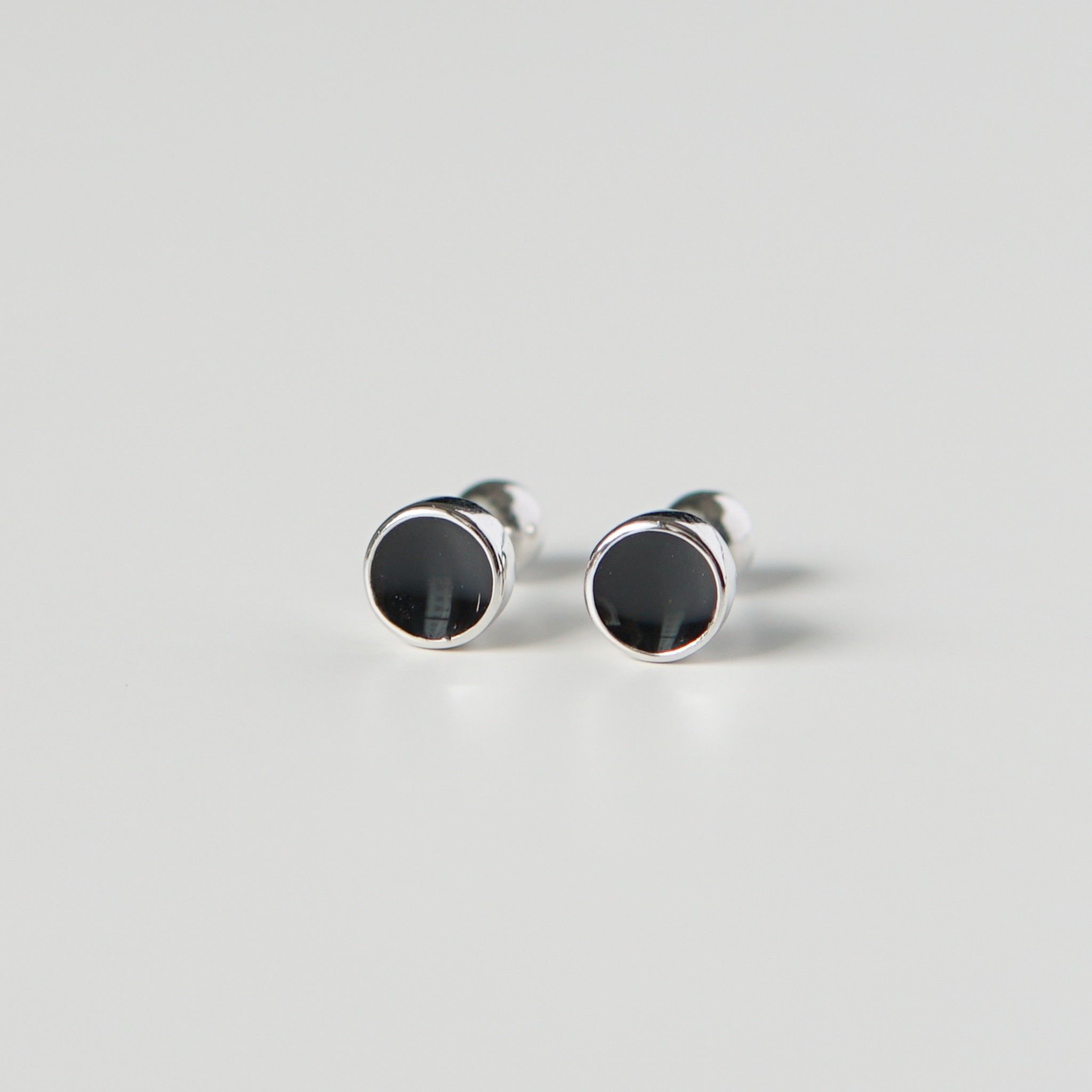  Bông tai bạc Black circle ballstuds 