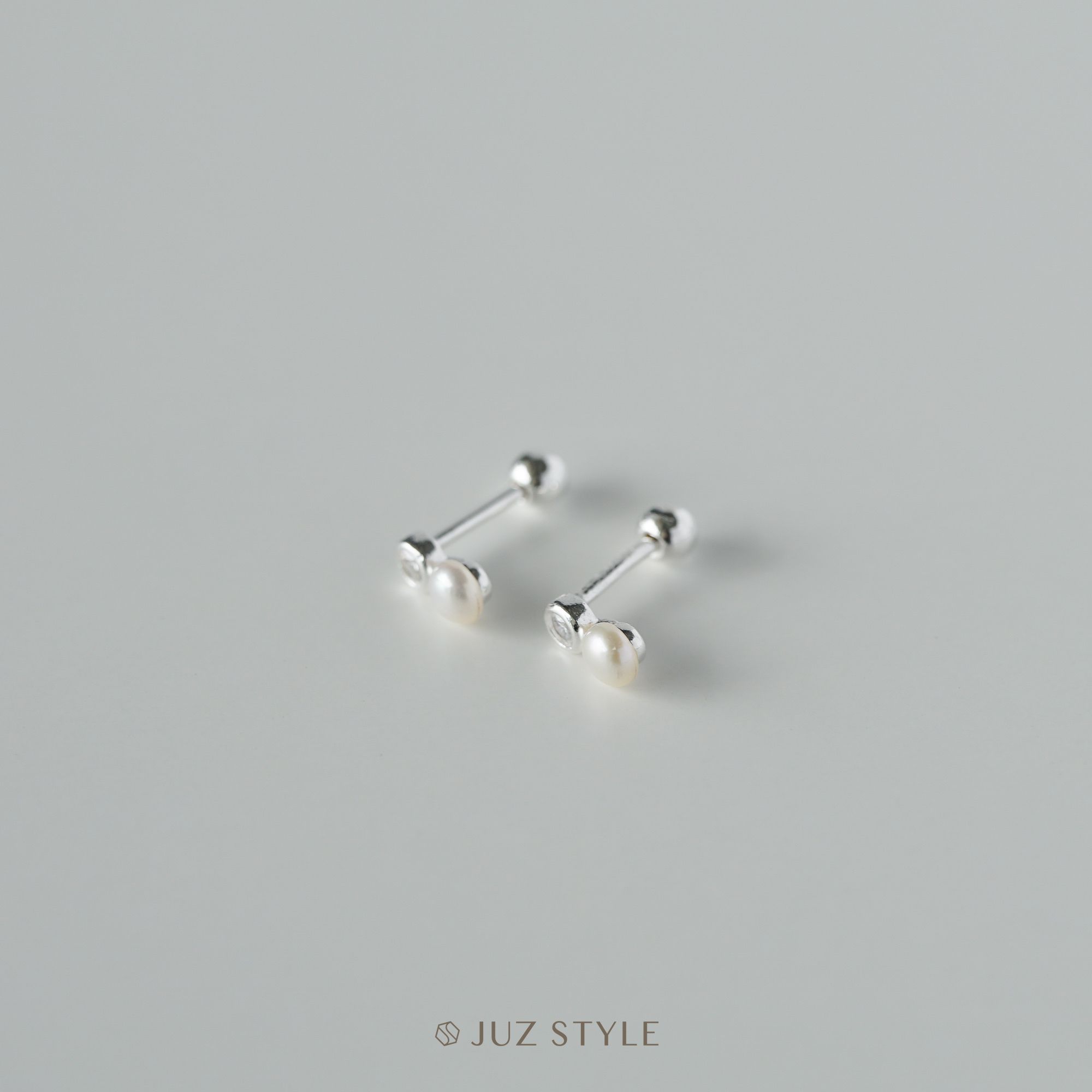  Bông tai bạc pearl ballstuds 