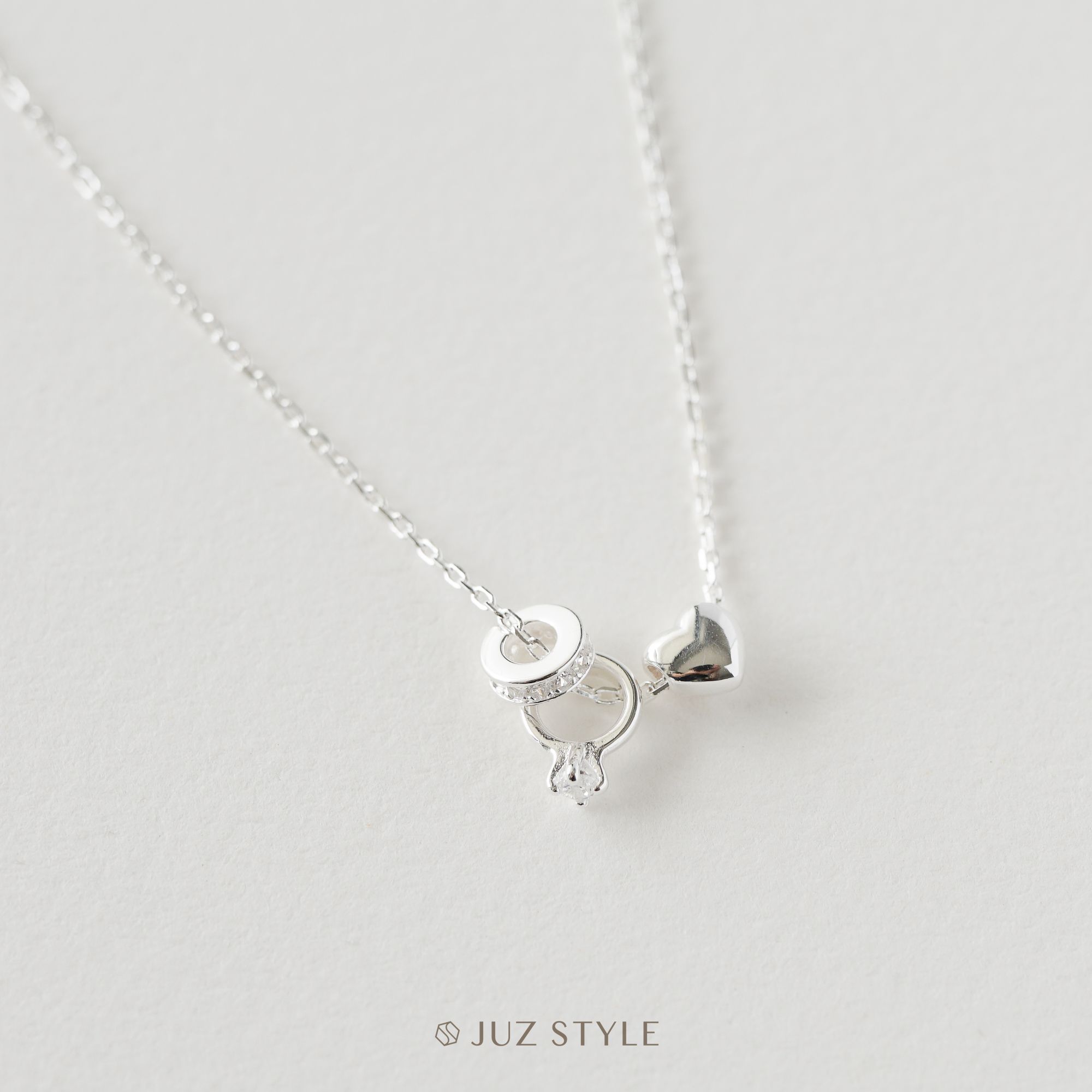  Dây chuyền bạc Heart, ring & charm 