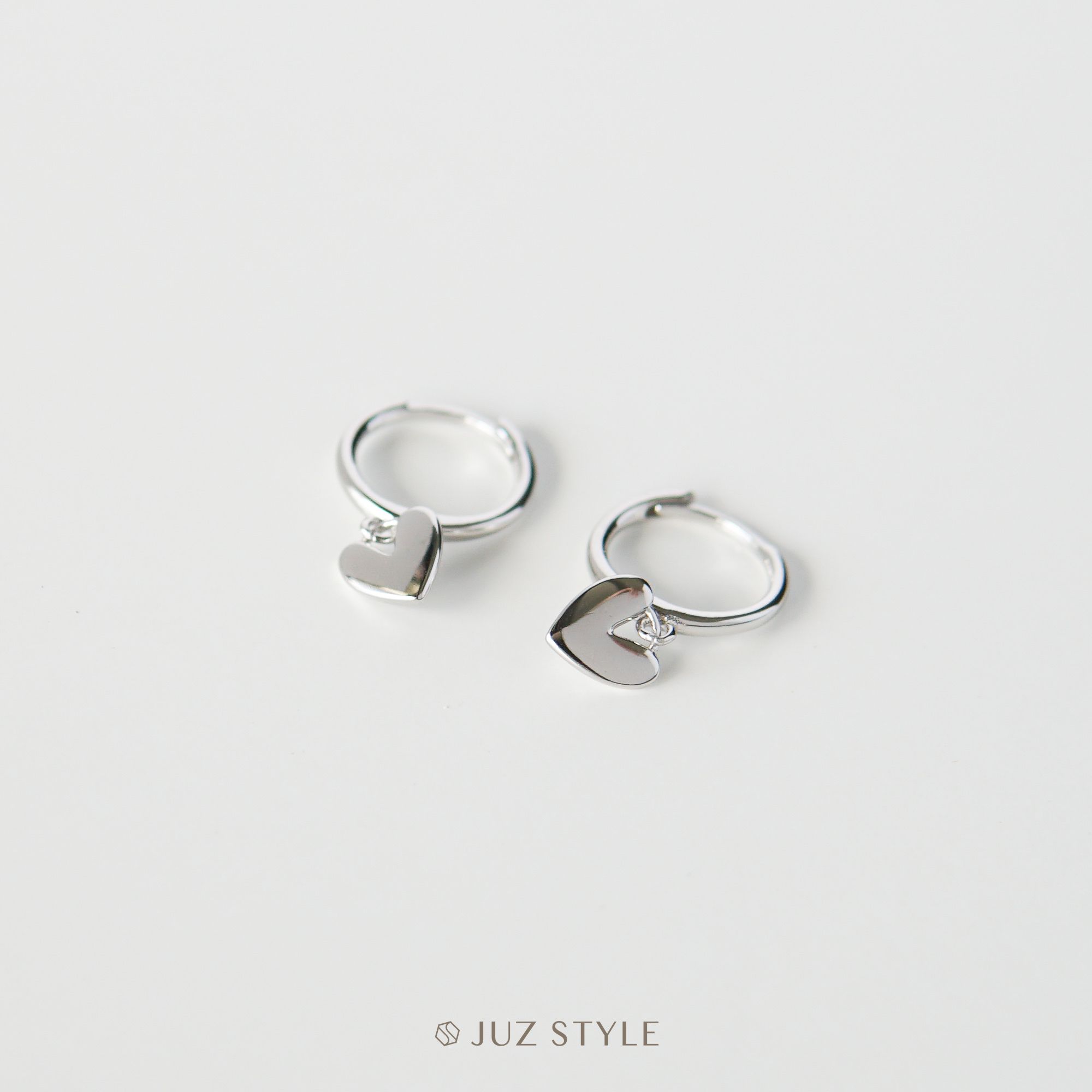  Bông tai bạc Heart hoop 