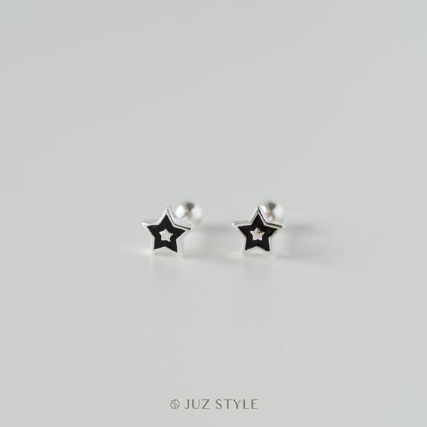  Bông tai bạc Black star ballstuds 
