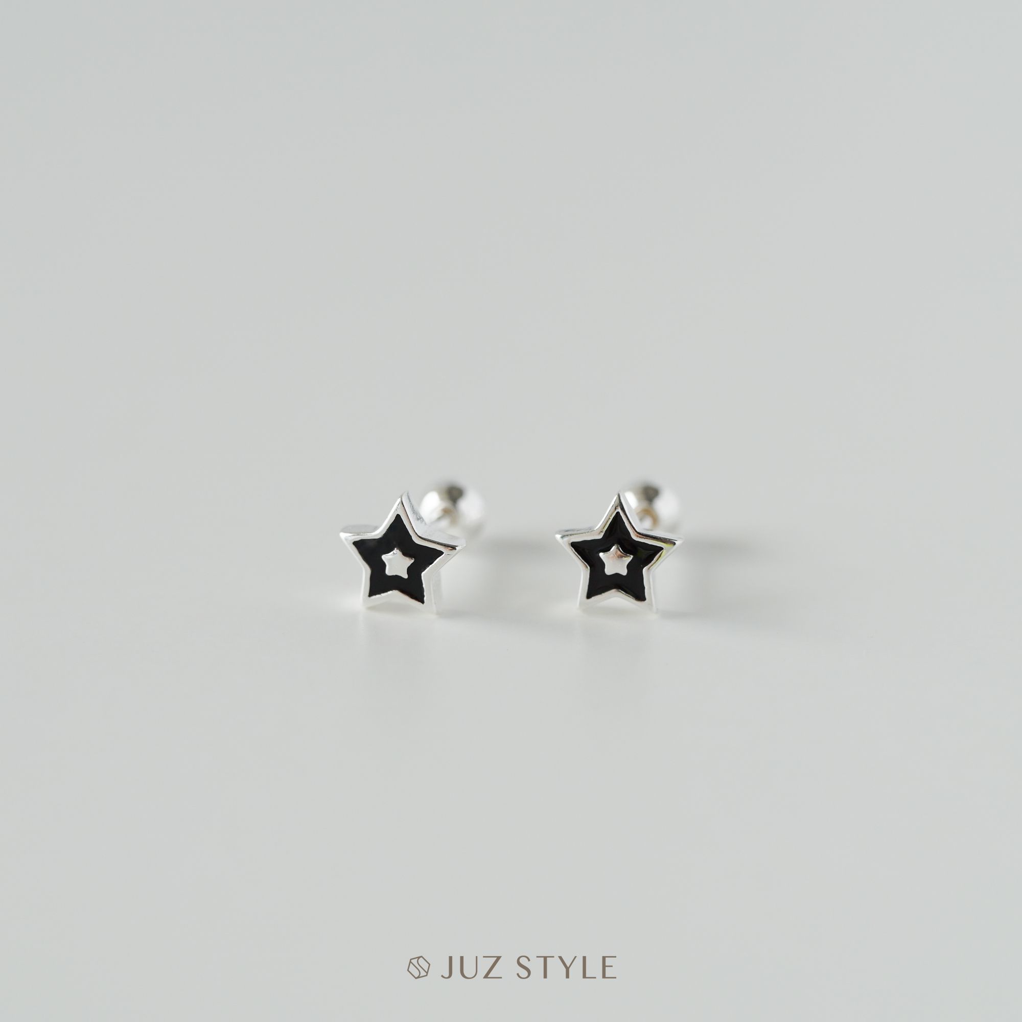  Bông tai bạc Black star ballstuds 