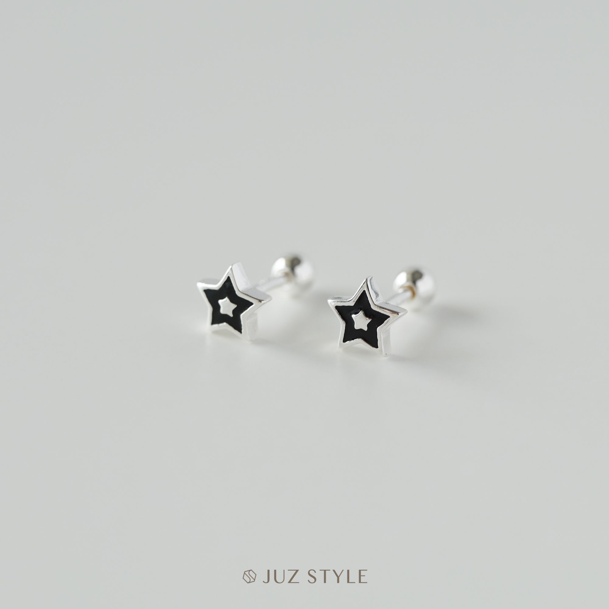  Bông tai bạc Black star ballstuds 