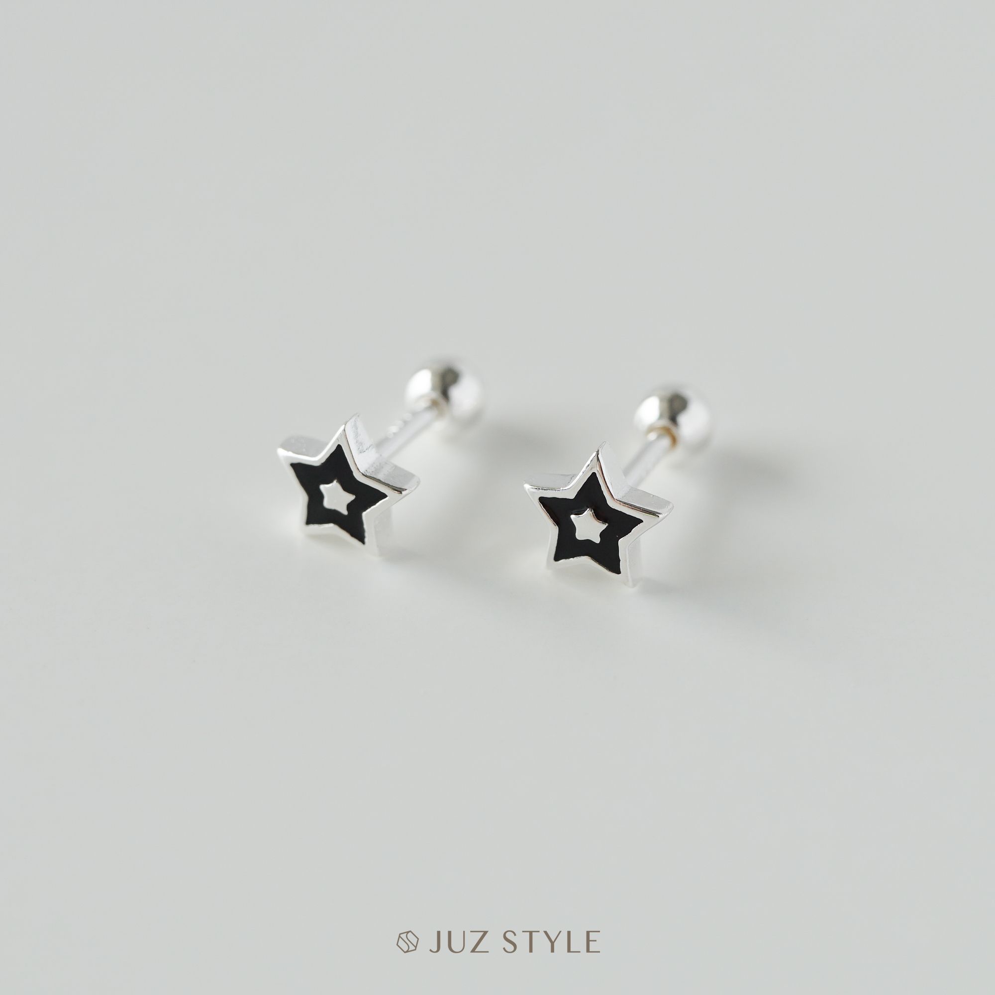  Bông tai bạc Black star ballstuds 