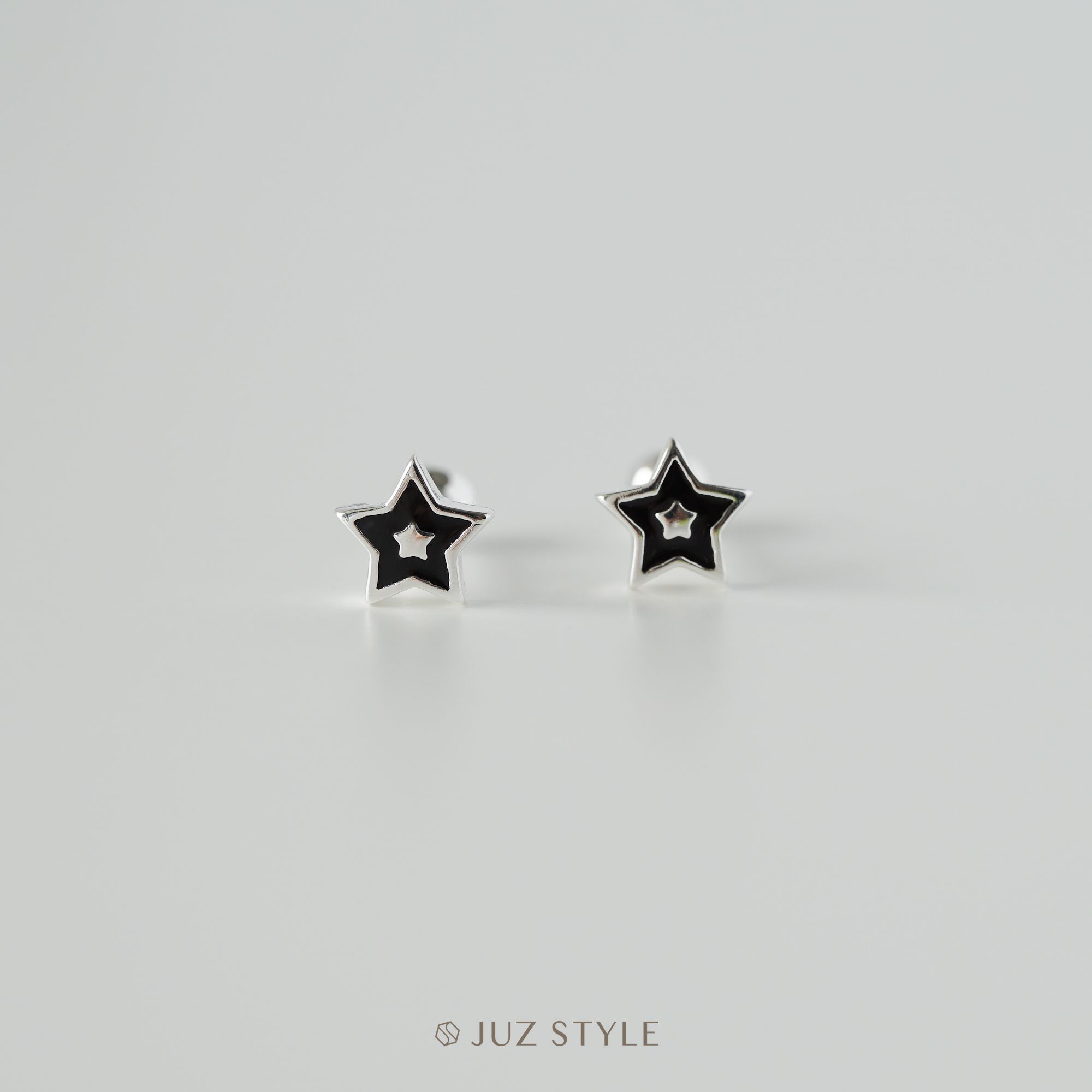  Bông tai bạc Black star ballstuds 