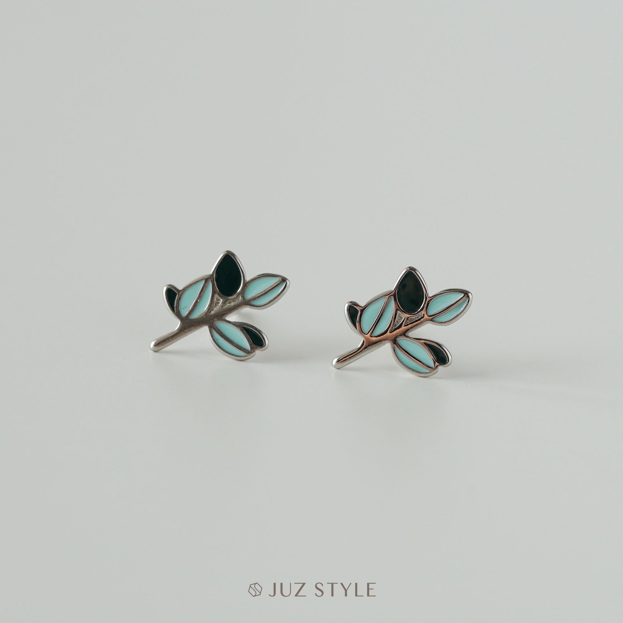  Bông tai bạc Green leaves 