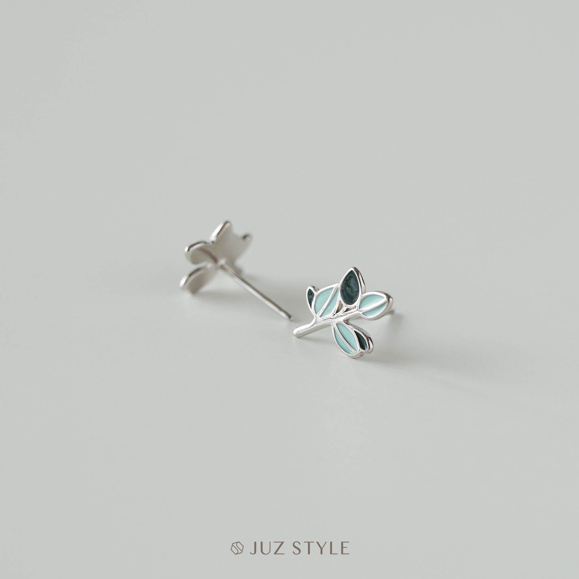  Bông tai bạc Green leaves 