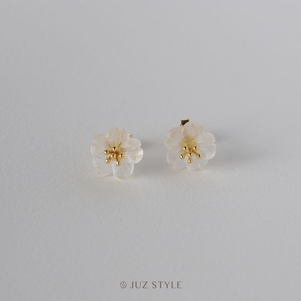  Bông tai bạc mạ vàng Quartz apricot blossom 