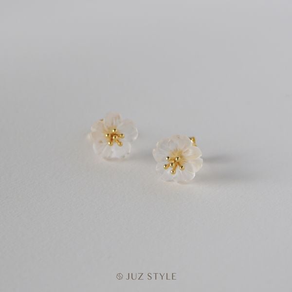  Bông tai bạc mạ vàng Quartz apricot blossom 