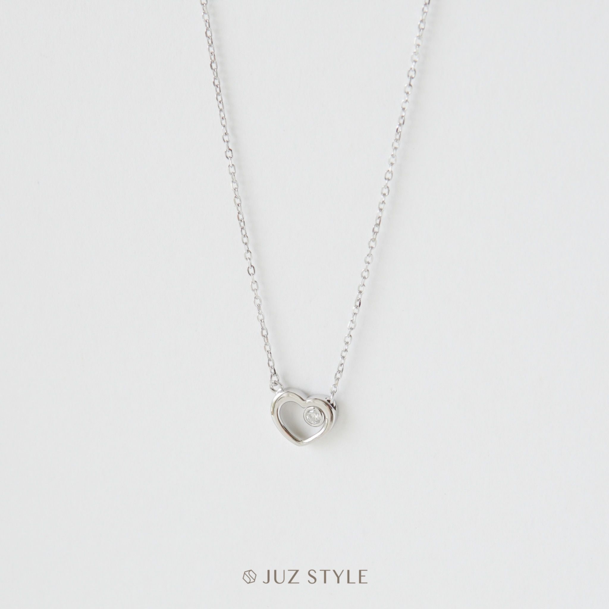  Dây chuyền bạc Heart & Cz bezel 