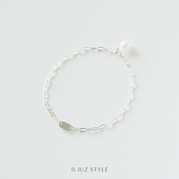  Lắc tay bạc Rectangle chain with pearl 