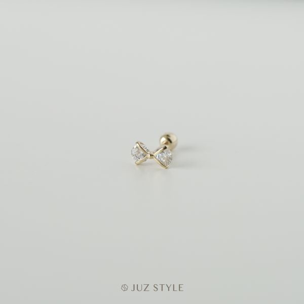  Bông tai vàng 14K Cz bow ballstud 