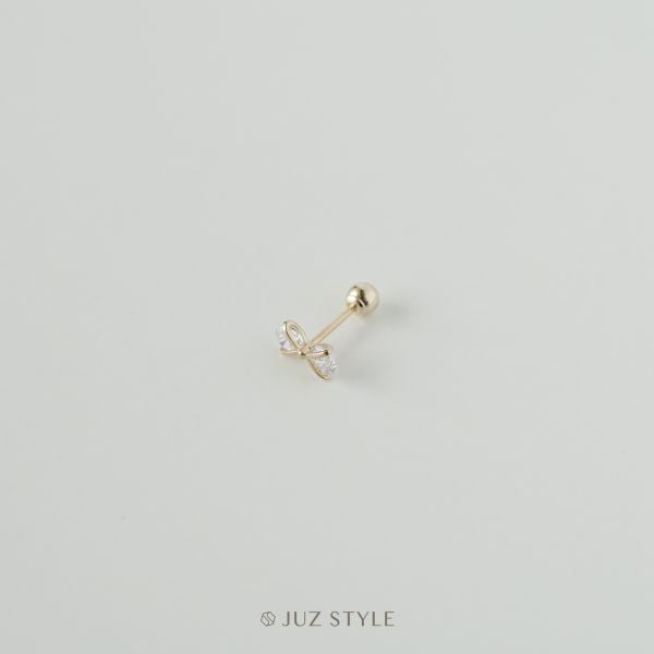  Bông tai vàng 14K Cz bow ballstud 