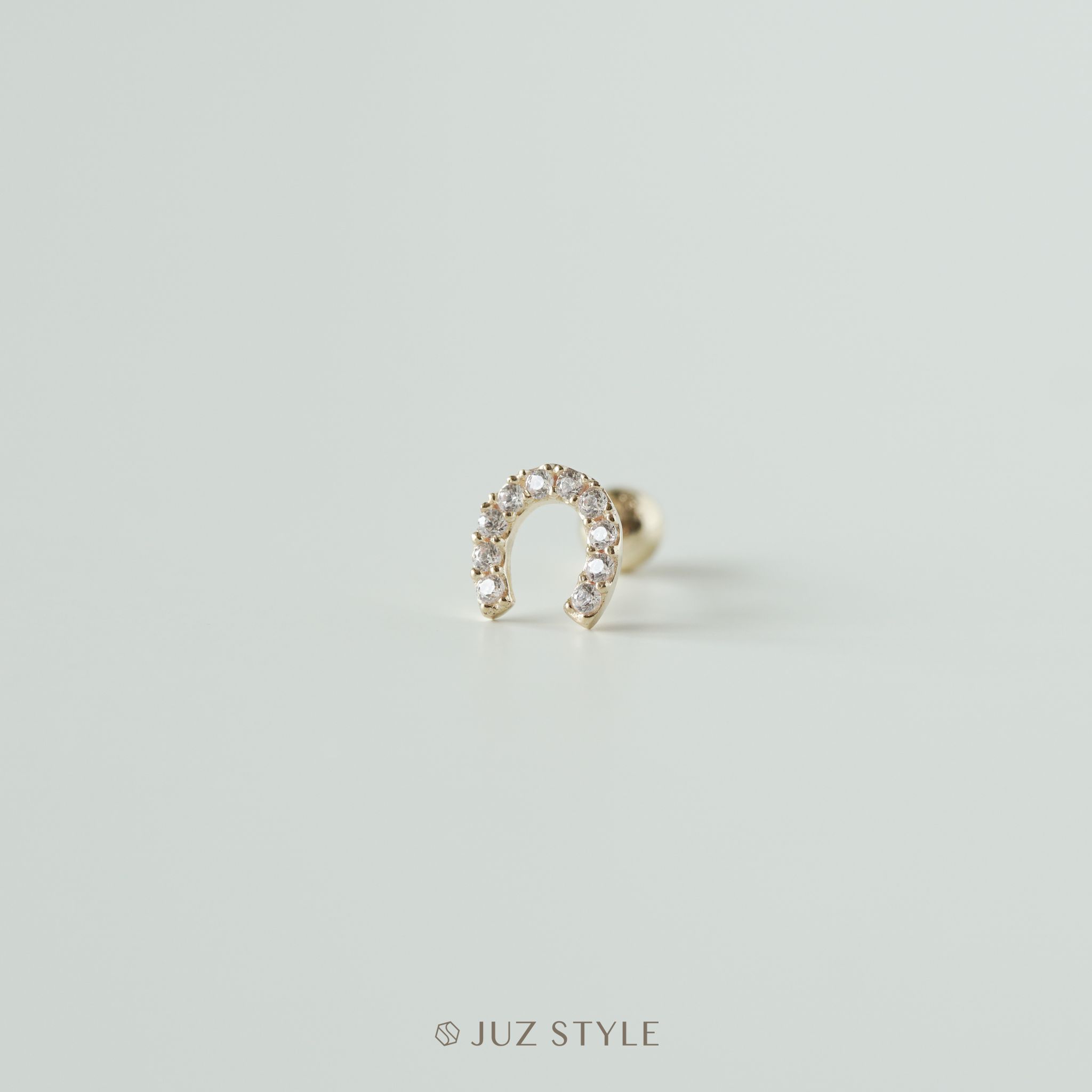  Bông tai vàng 14K Horseshoe Cz Ballstud 