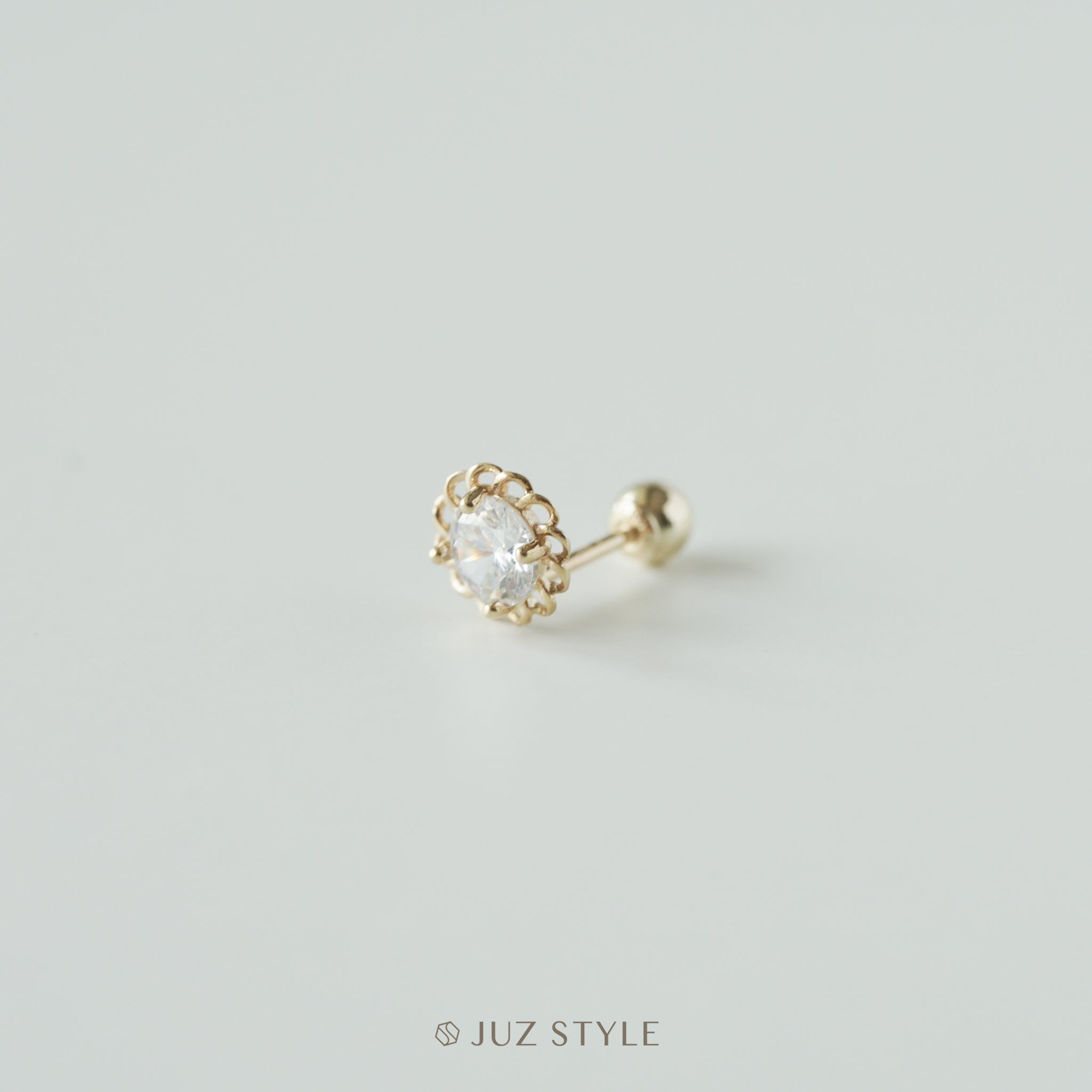  Bông tai vàng 14K Bloom Cz Ballstud 