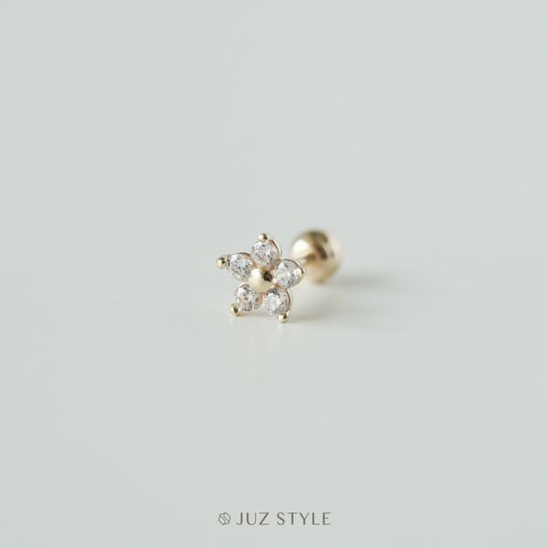 Bông tai vàng 14K Flower Cz Ballstud 