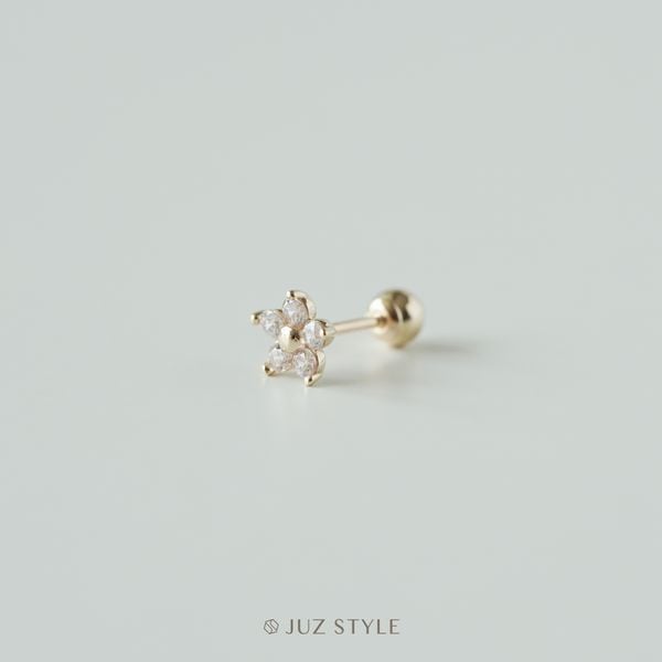  Bông tai vàng 14K Flower Cz Ballstud 