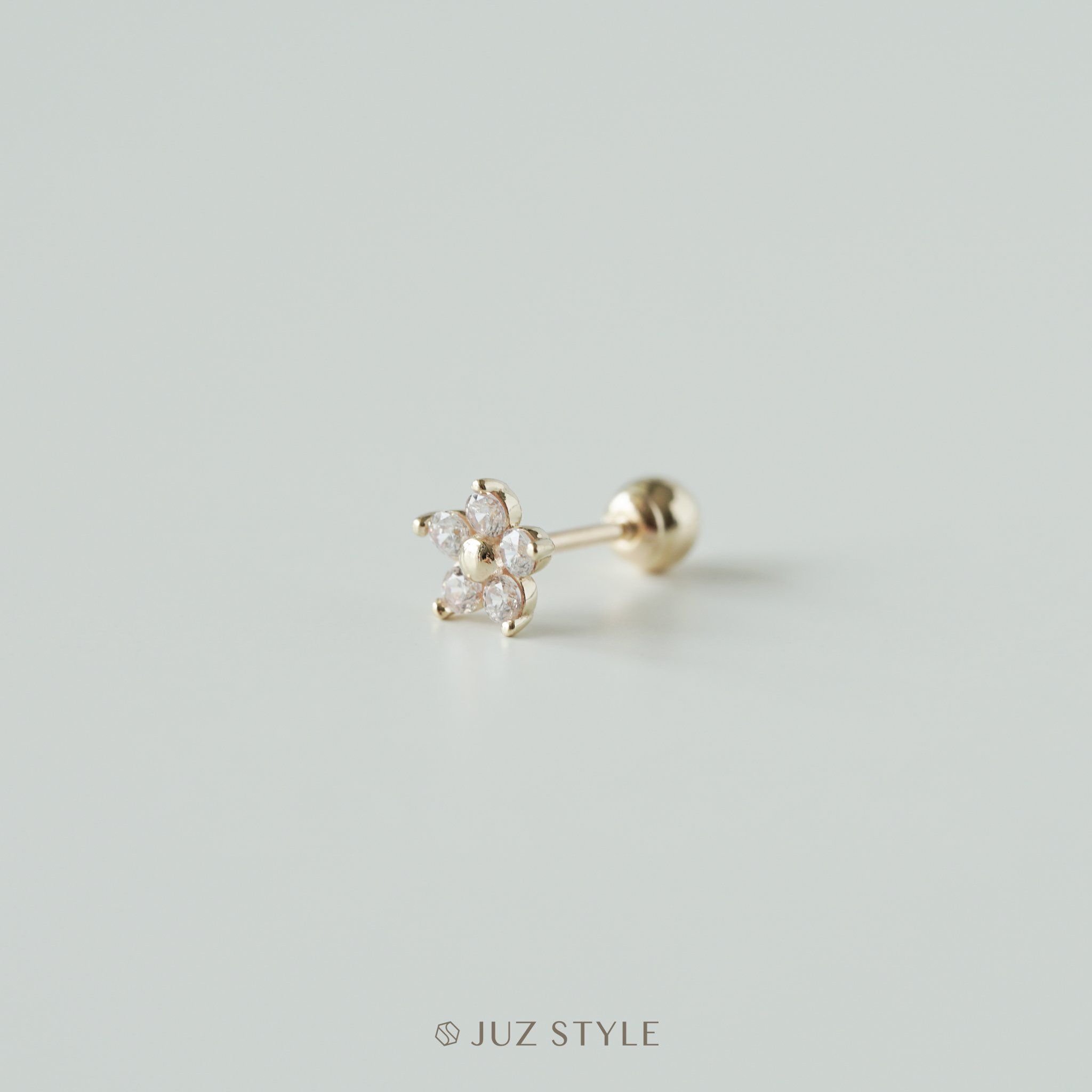  Bông tai vàng 14K Flower Cz Ballstud 