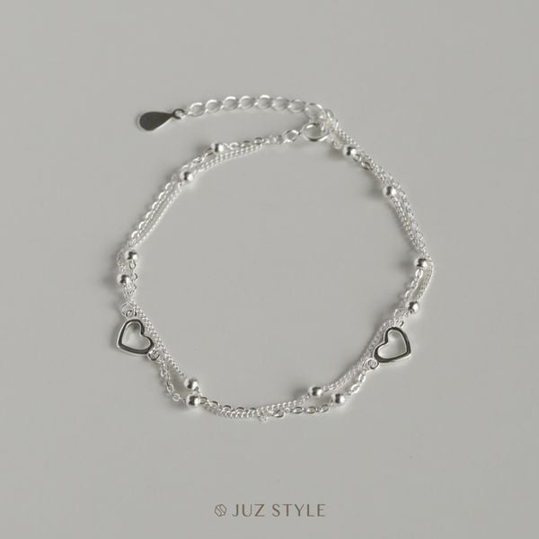  Lắc tay bạc Double chains w. Hearts 