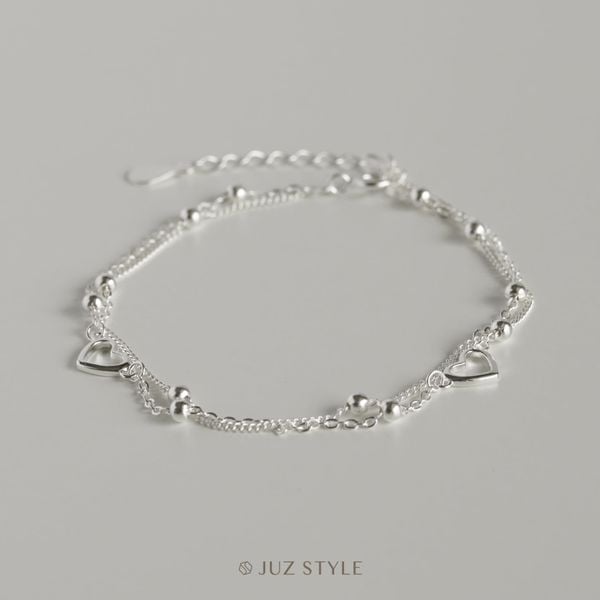  Lắc tay bạc Double chains w. Hearts 