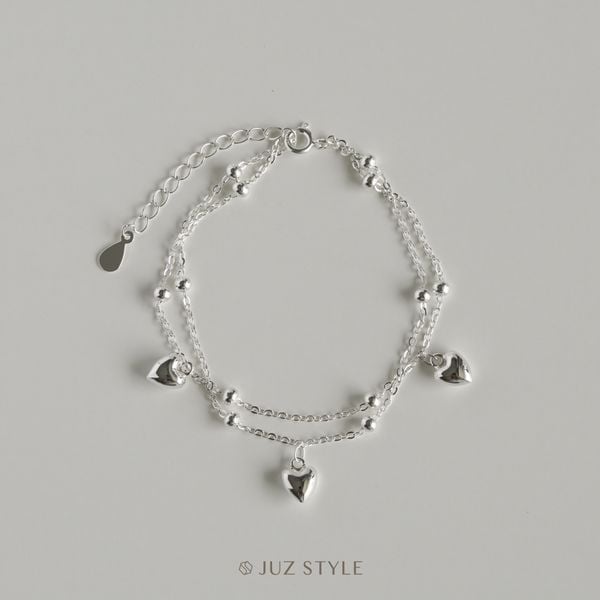  Lắc tay bạc Double chains with hearts 