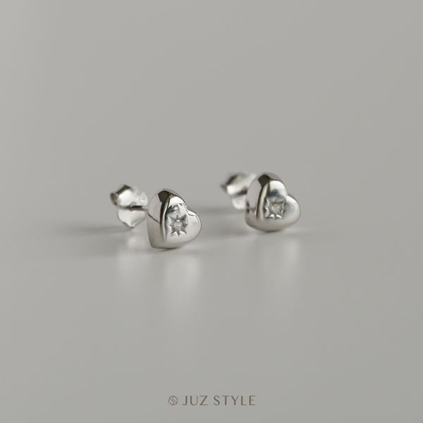  Bông tai bạc Heart Cz 