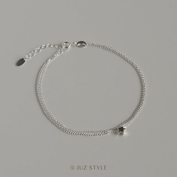  Lắc chân bạc Double chains w. Star 