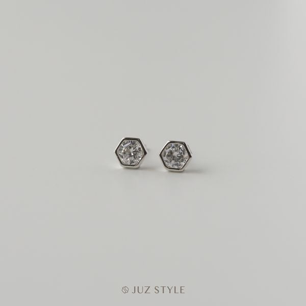  Bông tai bạc Cz Hexagon 