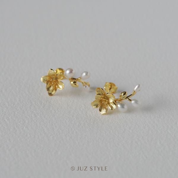  Bông tai bạc mạ vàng Freesia with pearl 
