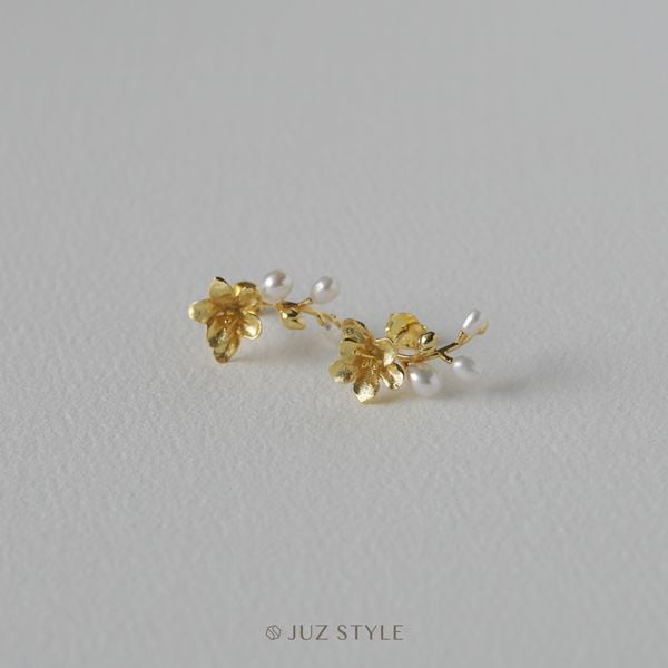  Bông tai bạc mạ vàng Freesia with pearl 