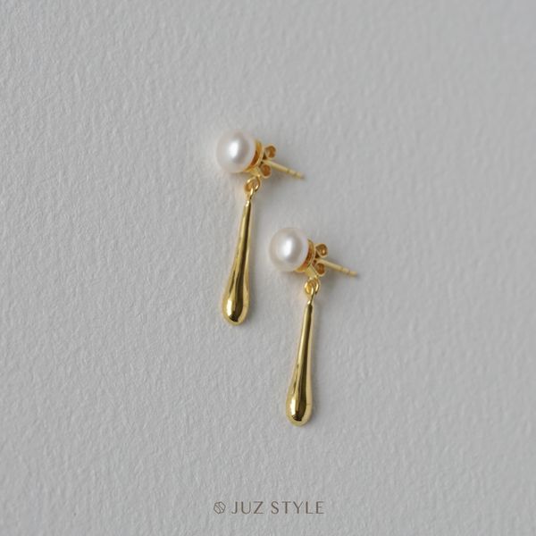  Bông tai bạc mạ vàng Drop Pearl 