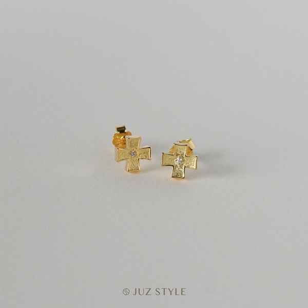  Bông tai bạc Cross (mạ vàng) 