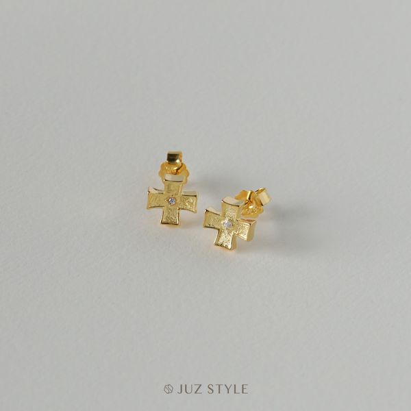  Bông tai bạc Cross (mạ vàng) 