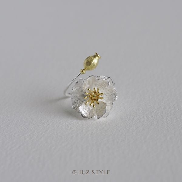  Nhẫn bạc hoa poppy 