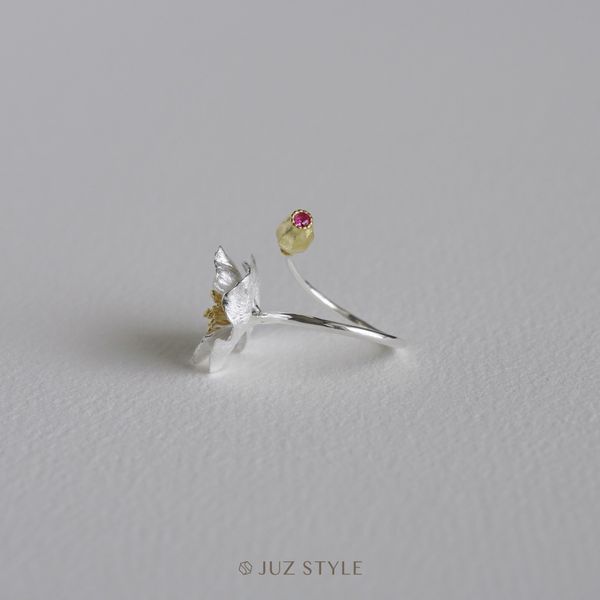  Nhẫn bạc hoa poppy 