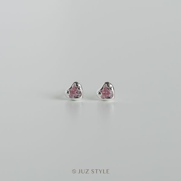  Bông tai bạc Pink Cz in heart 