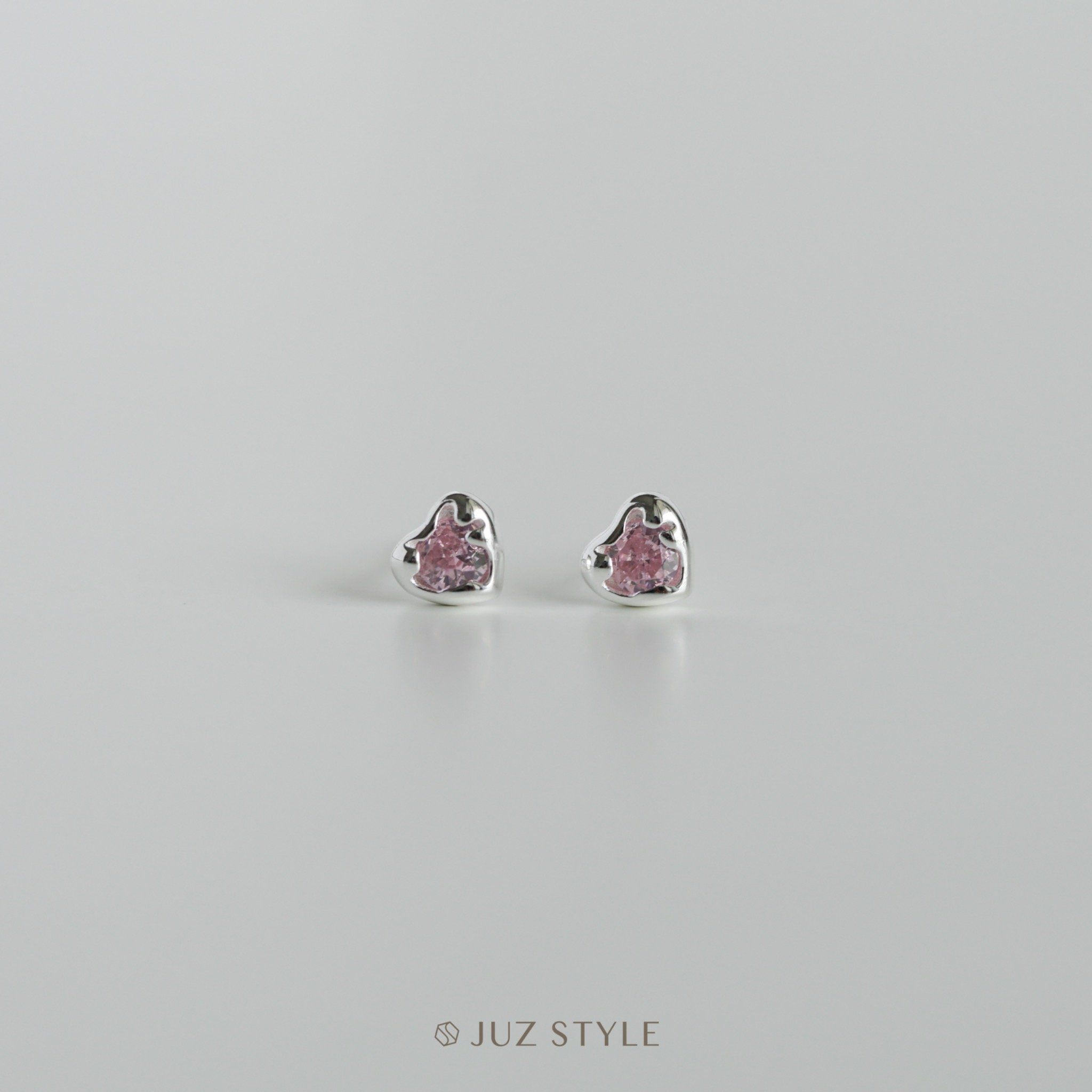  Bông tai bạc Pink Cz in heart 
