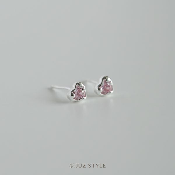  Bông tai bạc Pink Cz in heart 