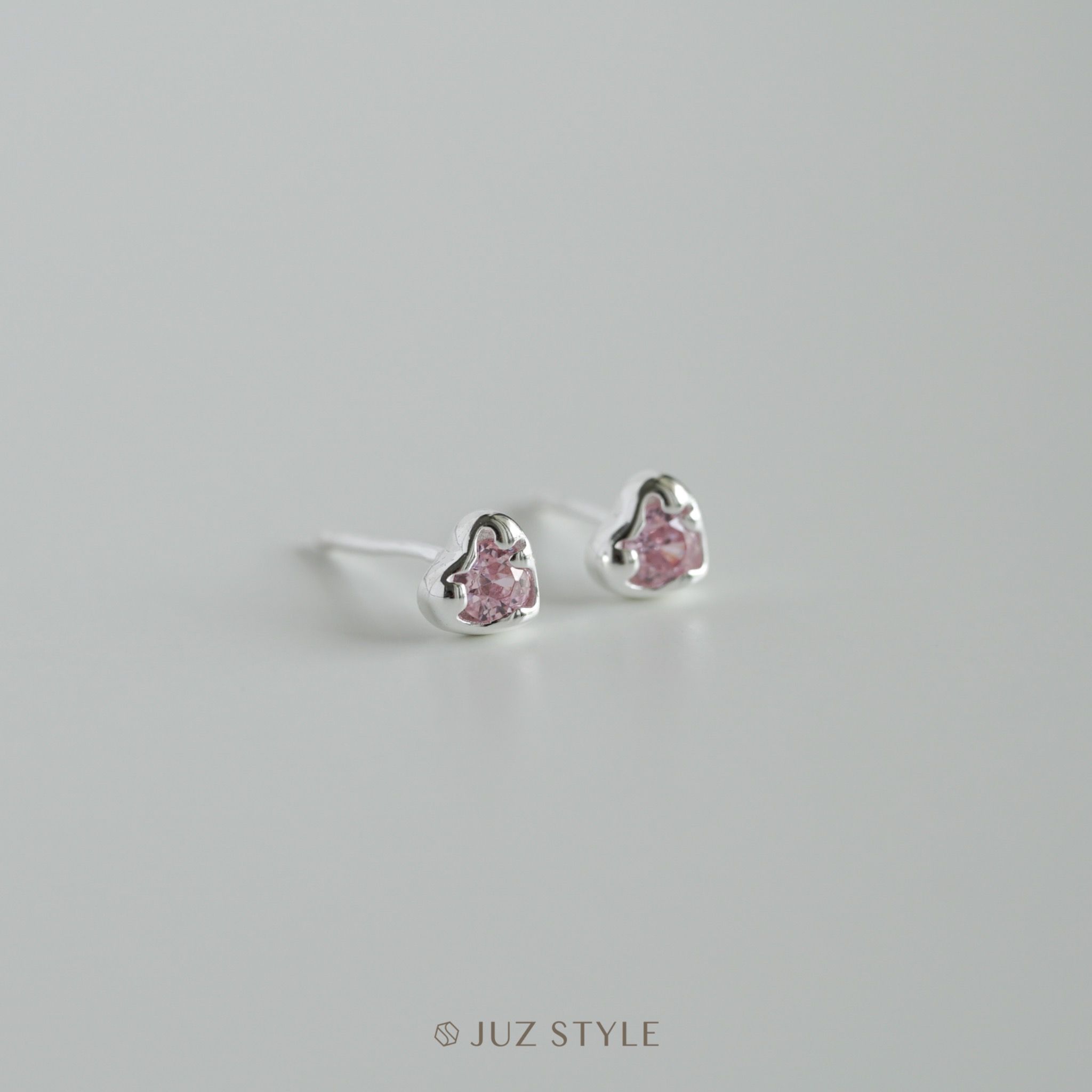  Bông tai bạc Pink Cz in heart 