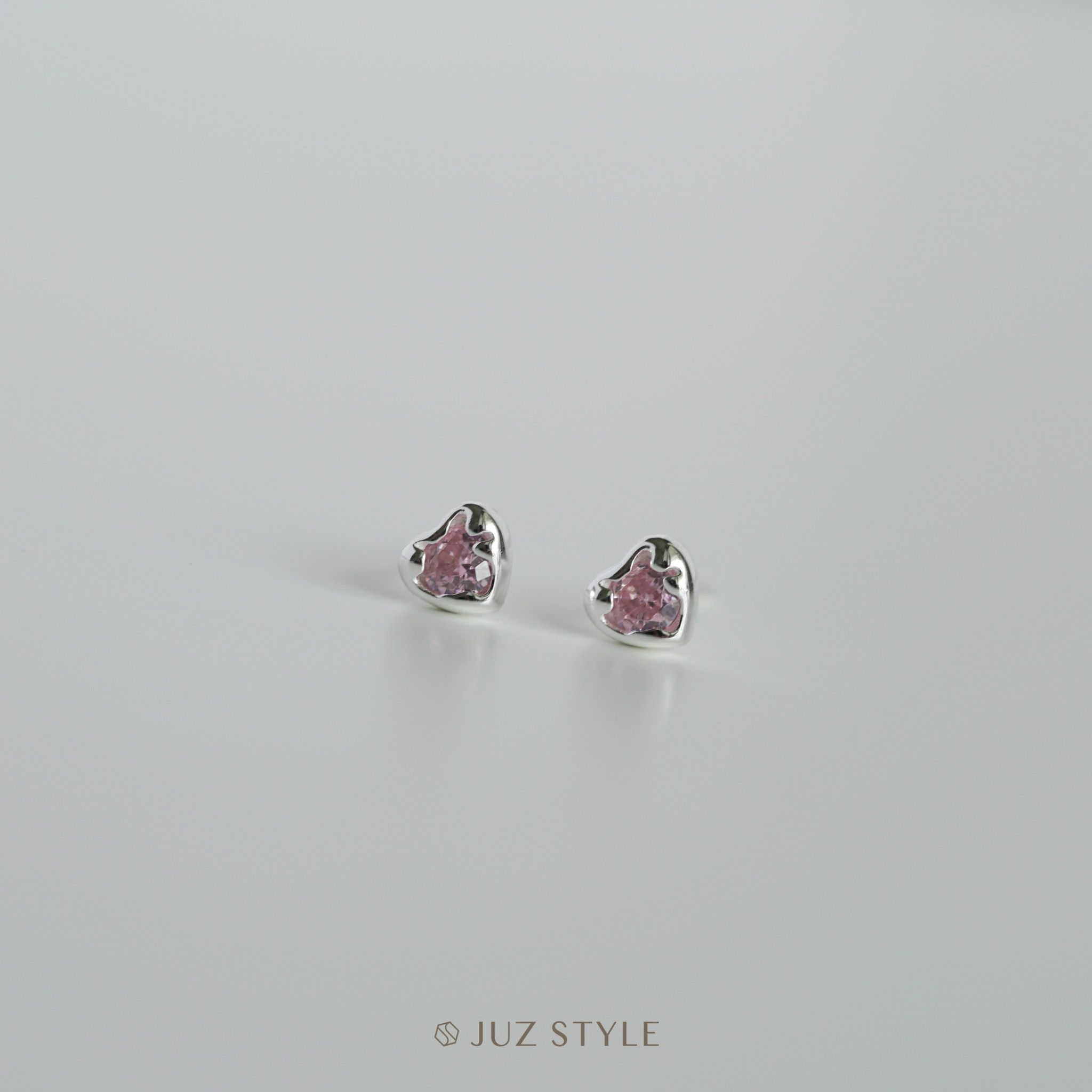  Bông tai bạc Pink Cz in heart 