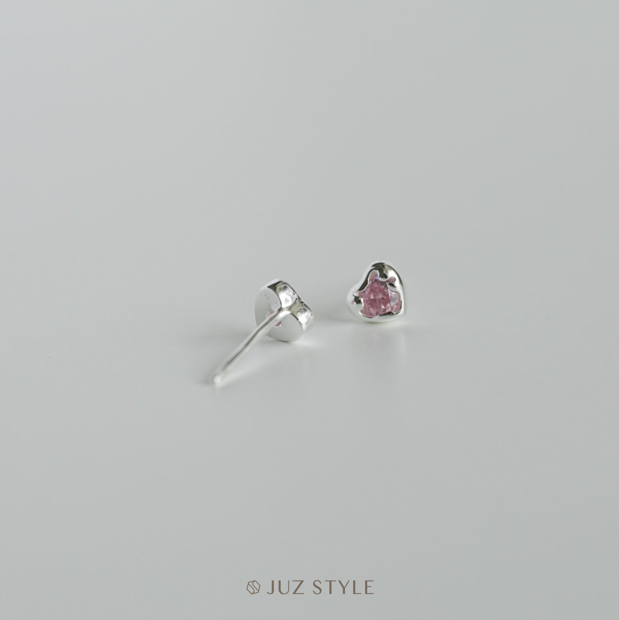  Bông tai bạc Pink Cz in heart 