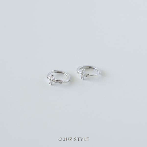  Bông tai bạc Cross Hoop 