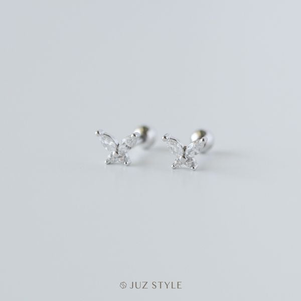  Bông tai bạc Butterfly Cz Ballstuds 